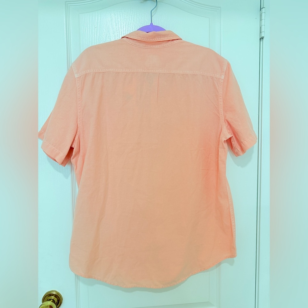 Levi’s Mens Garment Dyed Button Up Shirt Size L Peach Salmon Casual Short - Picture 6 of 7